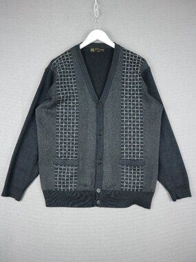Sergio Louis Italy Knit Cardigan Mens Patterned Vintage 1990s Medium